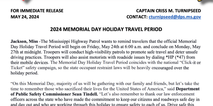 MPH Reminds Travelers the Official Memorial Day Travel Period Begins Friday